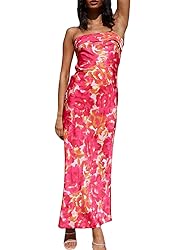 Realtix Summer Satin Print Backless Tube Tops Maxi