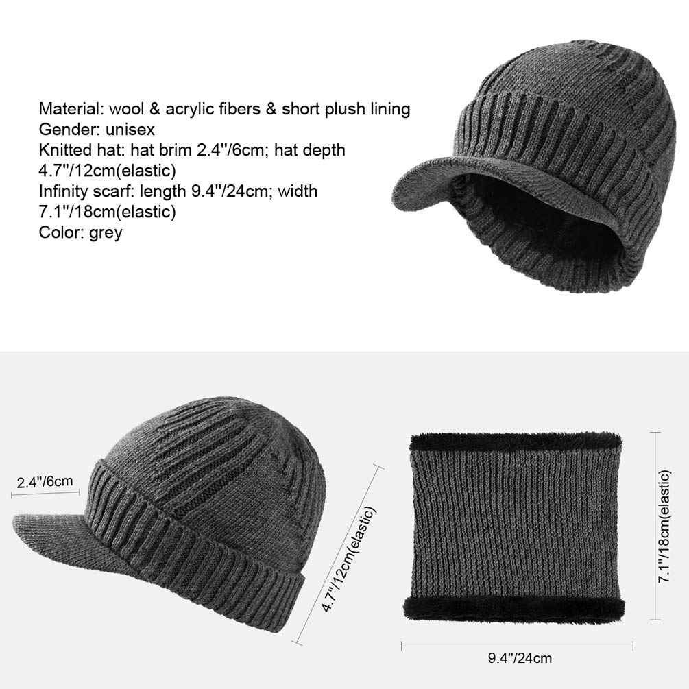 VBG VBIGER 2-Pieces Winter Knit Hat Scarf Set Warm Thick Knit Caps with Visor for Men Women