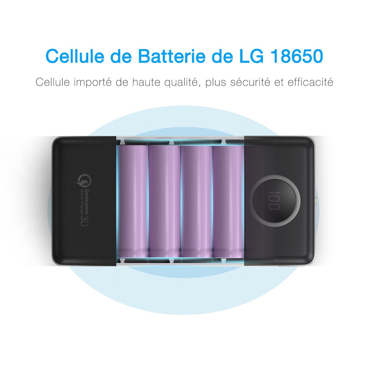 Poweradd 20100mAh batterie externe power bank chargeur portable de secours 2 ports USB(3.0A+1.0A) support QC3.0 quick charge avec un petit LED écran, puisssance pour iPhone, iPad, Samsung Galaxy, des Smartphones et Tablettes-Noir