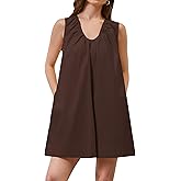 OLAPTA Women Summer Sleeveless Babydoll Scoop Neck Ruched Mini Tank Dress with Pockets