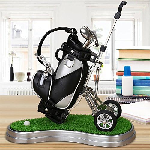 Golf Gifts Golf Pens and Bag Holder with 3 Aluminum Pens, Mini Golf Decorations for Office Desk, Novelty Unique Birthday or Christmas Present for Golf Fans,Family,Coworker(black/silver - green base)