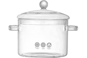 Glass Simmer Pot 1.4L Heat-Resistant Glass Cooking Pot with Lid and Handle for Cooking Pasta Noodle, Soup, Milk