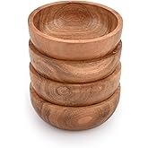 Mahasu Soup Bowl Acacia Wood Set of 4 For Soups and Pastas, Oven, Wood Bowl Hand- Carved (4" X 4" X 1.5")