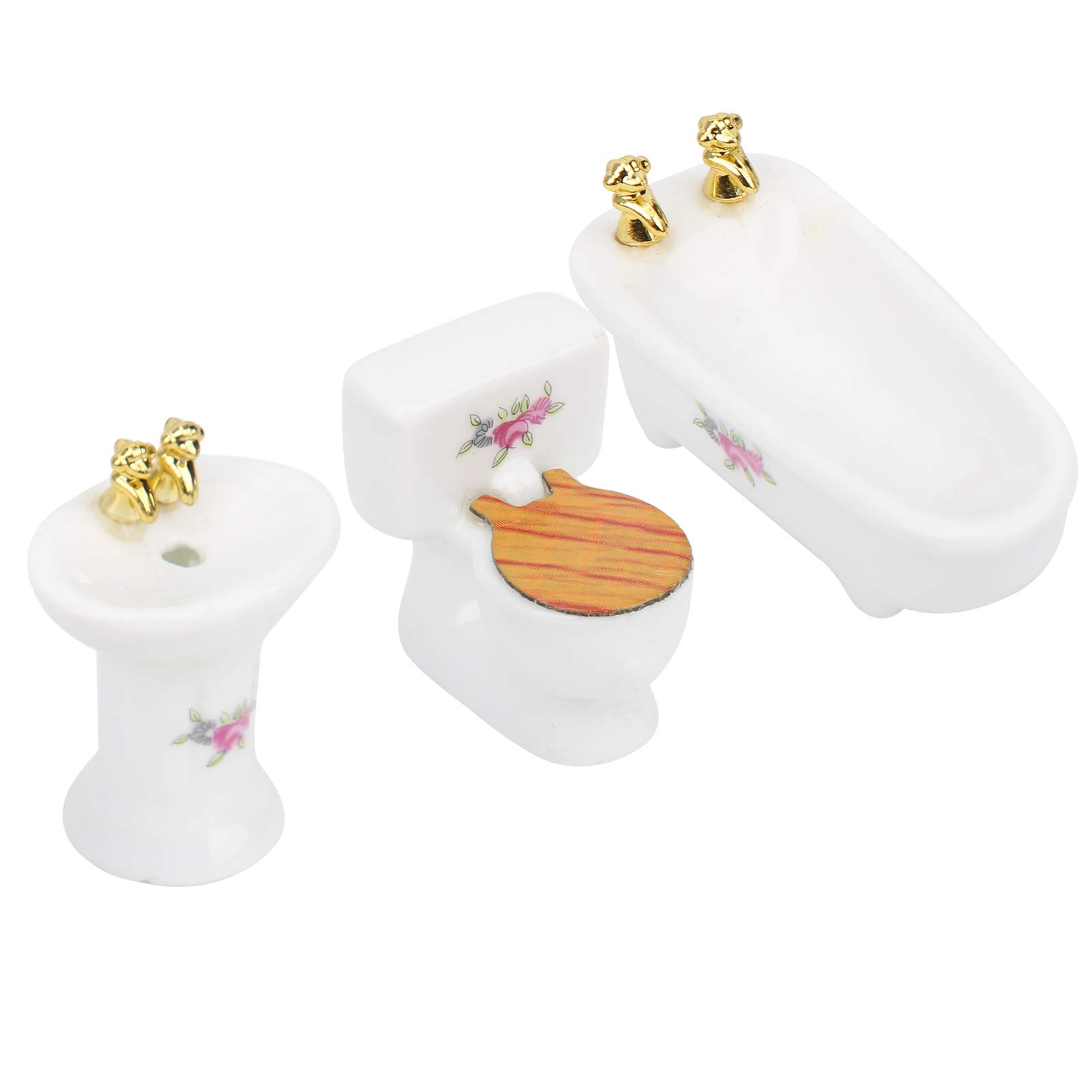 SPYMINNPOO Dollhouse Bathroom Set,1/24 Dollhouse Miniature Furniture Toys Simulation Ceramic Basin Bathtub Toilet Sink Kit Dollhouse Toilet 1/24 Scale Bathroom Dolls House Bathroom Set 24 The Scale