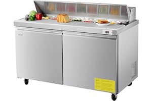 VEVOR 60" W Commercial Refrigerator, 15.4 Cu. Ft Sandwich Prep Refrigerated Table, Mega Top Food Prep Fridge with 16 Pans Cutting Board, Stainless Steel Salad Prep Cooler for Restaurant, Food Truck