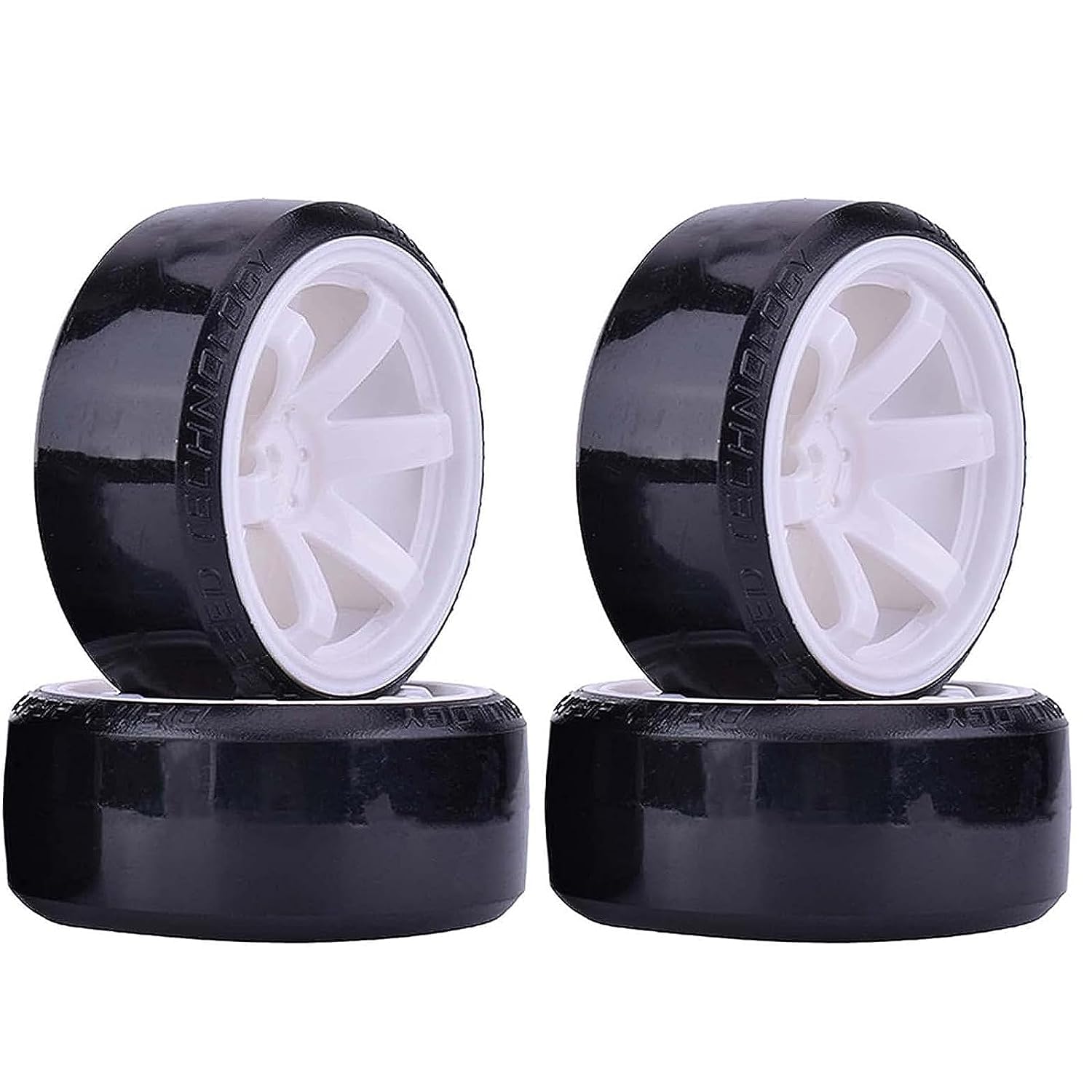 KINGCOO RC Drift Car Wheel and Tyre, 4PCS 63mm Hard Tires Plastic Wheel Rims for 1/10 On-Road Racing Drifting Car Spare Parts for HSP Tamiya HPI Kyosho(White)