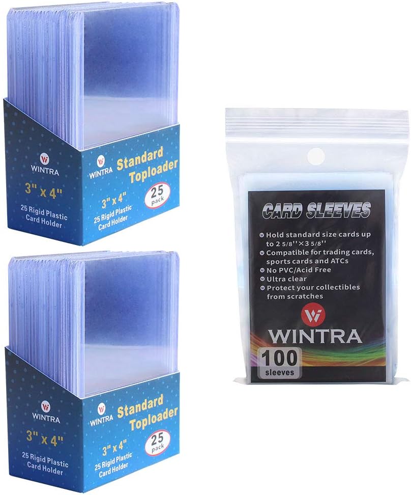 WINTRA 3" x 4" Toploaders and Penny Sleeves Bundle for Trading and Sports Cards, Including 50 35pt Toploaders and 100 Clear Soft Card Sleeves (50 toploaders + 100 Sleeves): Office Products