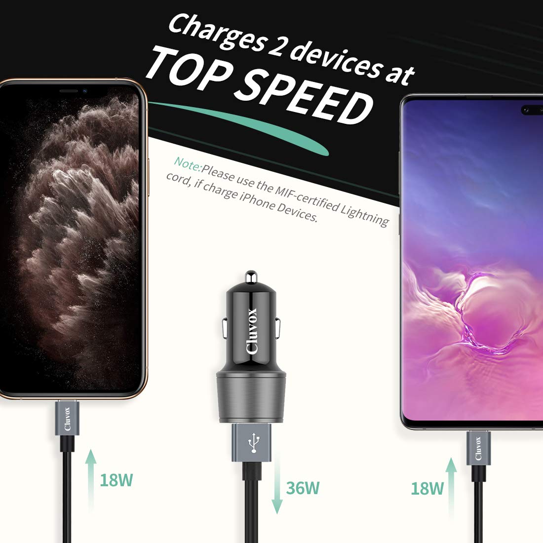 Rapid USB C Car Charger, Compatible for Samsung Galaxy S25 Plus/Ultra/S24/S23/S22/S21/Note 20/10/9/8/S20/S10+/S10e/S9/S8/A50/A70, Quick Charge 3.0 Dual USB 18W Fast Car Charger+ Type C Cable 3.3ft