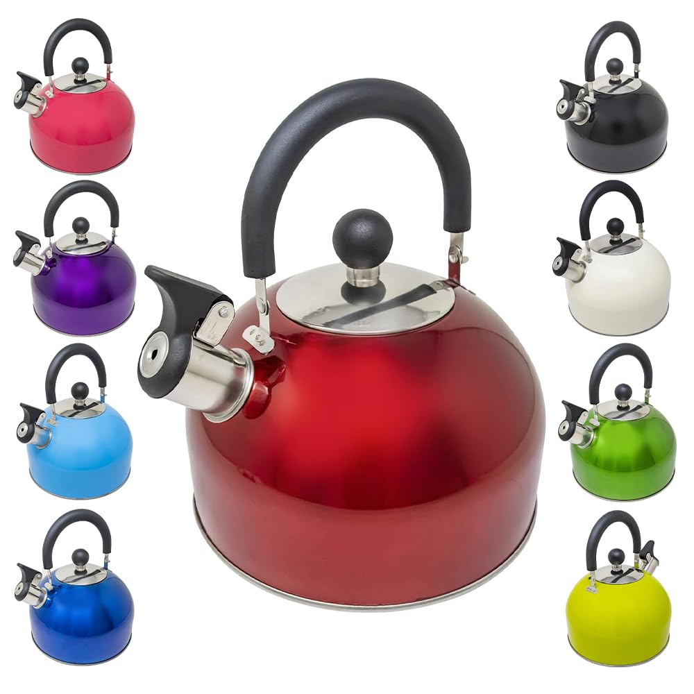2.5l Stainless Steel Lightweight Whistling Kettle - Camping Fast Boil Fishing New | Fishing Camping Hiking | Phenolic Handle | Non Drip Whistling Spout | 2.5 Litres Capacity