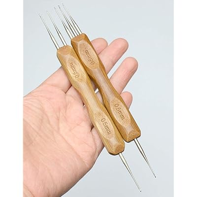 Luwigs Double Ended Dreadlock Crochet Hook for Hair,0.5mm 2pcs/Set(1Hook,2Hook&amp;1Hook,3Hook) Double End Dreads Crochet Needle with Bamboo Handle for Locs (0.5mm, 2pcs/set)