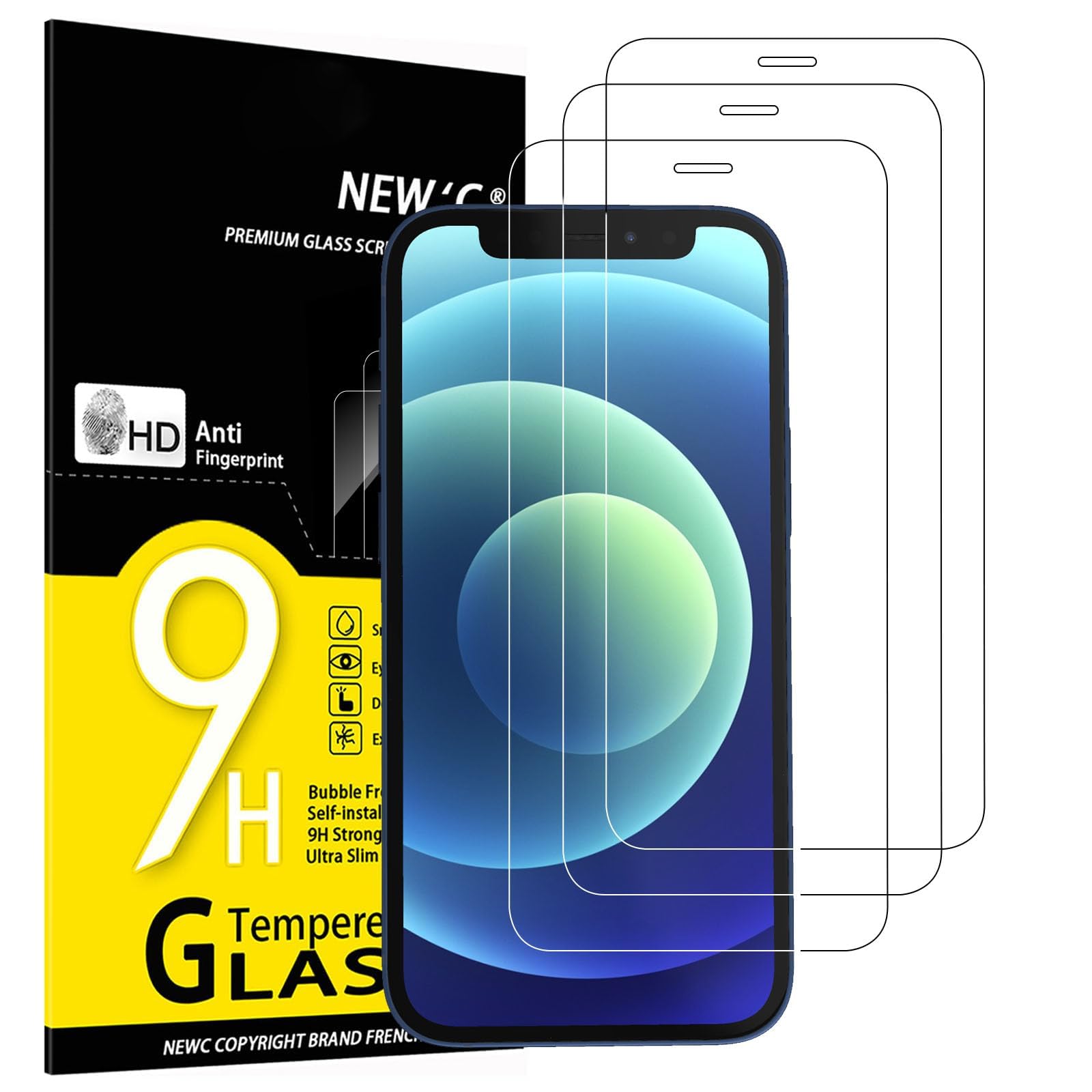 NEW'C 3 Pack Designed for iPhone 12 Mini Screen Protector (5.4"), Enhanced Tempered Glass Protection, Case Friendly Anti Scratch Bubble Free Ultra Resistant