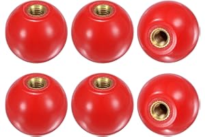 M METERXITY 6-Pack Threaded Ball Knobs, M6 Female Thread 25mm Dia. Thermoset Ball Knob for Lathe/Machine/Lawn Mowers, Round Phenolic Brass Insert Lever Handle [Red]