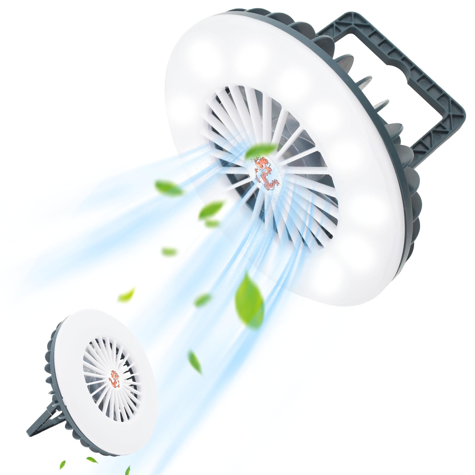 Surplex Camping Light with Fan, 2-In-1 Portable Fan LED Light Tent Lamp with Hook & Stand, USB Rechargeable Camping Fans with 2 Light Modes & 3 Wind Speeds, Bivvy Light for Emergency Hiking Fishing