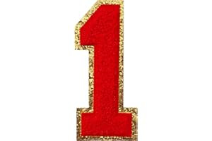 GUYI GYGYL 3PCS Chenille Varsity Glitters Numbers Patch, Iron on Large Size Number Patches for Team Costume Decoration, Height 4-1/2In, Red Number 1