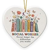 Social Worker Gifts for Women Men - Ceramic Social Worker Ornament for Christmas Tree Decorations, Never Forget The Difference You Make Hanging Decor, Thank You Gift for School Counselor Public Health