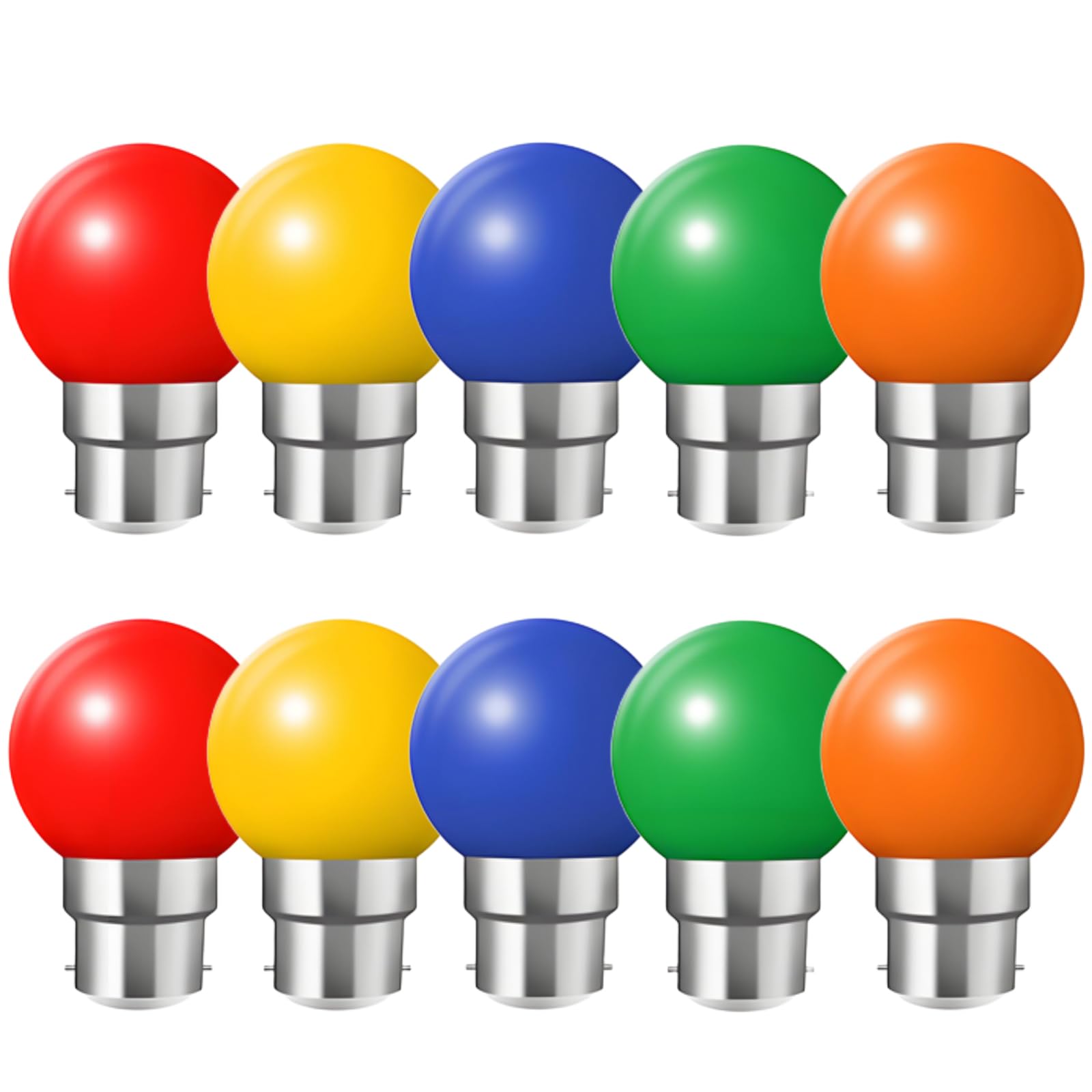 HUAMu 10 Pack Coloured LED Light Bulbs B22 Bayonet, Festoon Golf Bulb 2W, Mixed Colours Red Green Blue Orange Yellow for Outdoor Indoor String,Christmas,Tree, Fairy Party Night Lights