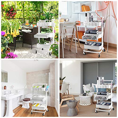 image for KEDSUM 3-Tier Metal Rolling Utility Cart with 3-Piece Accessory Pack -