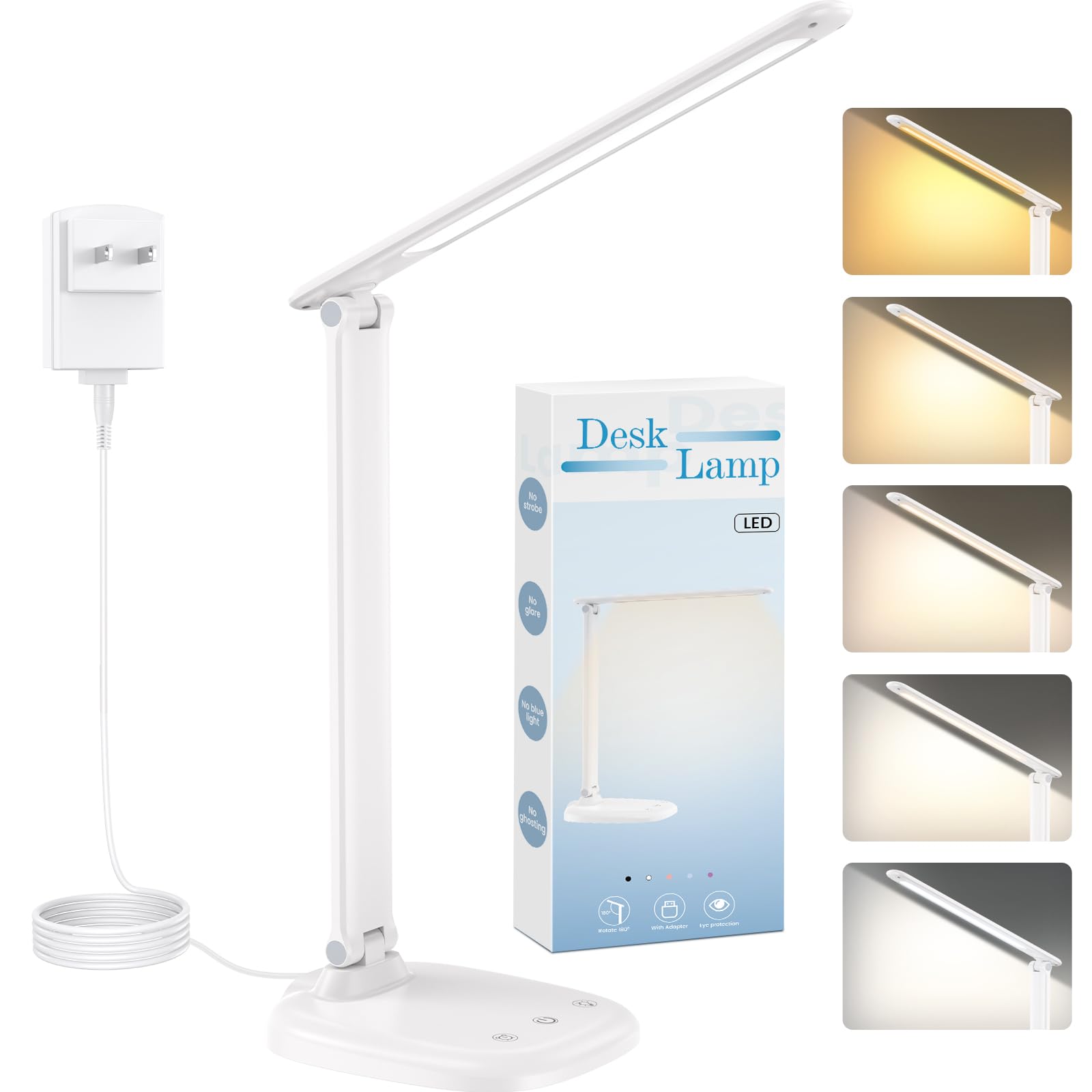 Photo 1 of *MISSING PARTS - See Clerk Notes*
Desk Lamp with Charger, 10%-100% Stepless Dimmable & 5 Color Modes Study Lamp, Touch Control, 30-/60-minute Timer, USB Charging Output Port, CRI?90, Eye-Caring Foldable LED Desk Lamps for Home Office