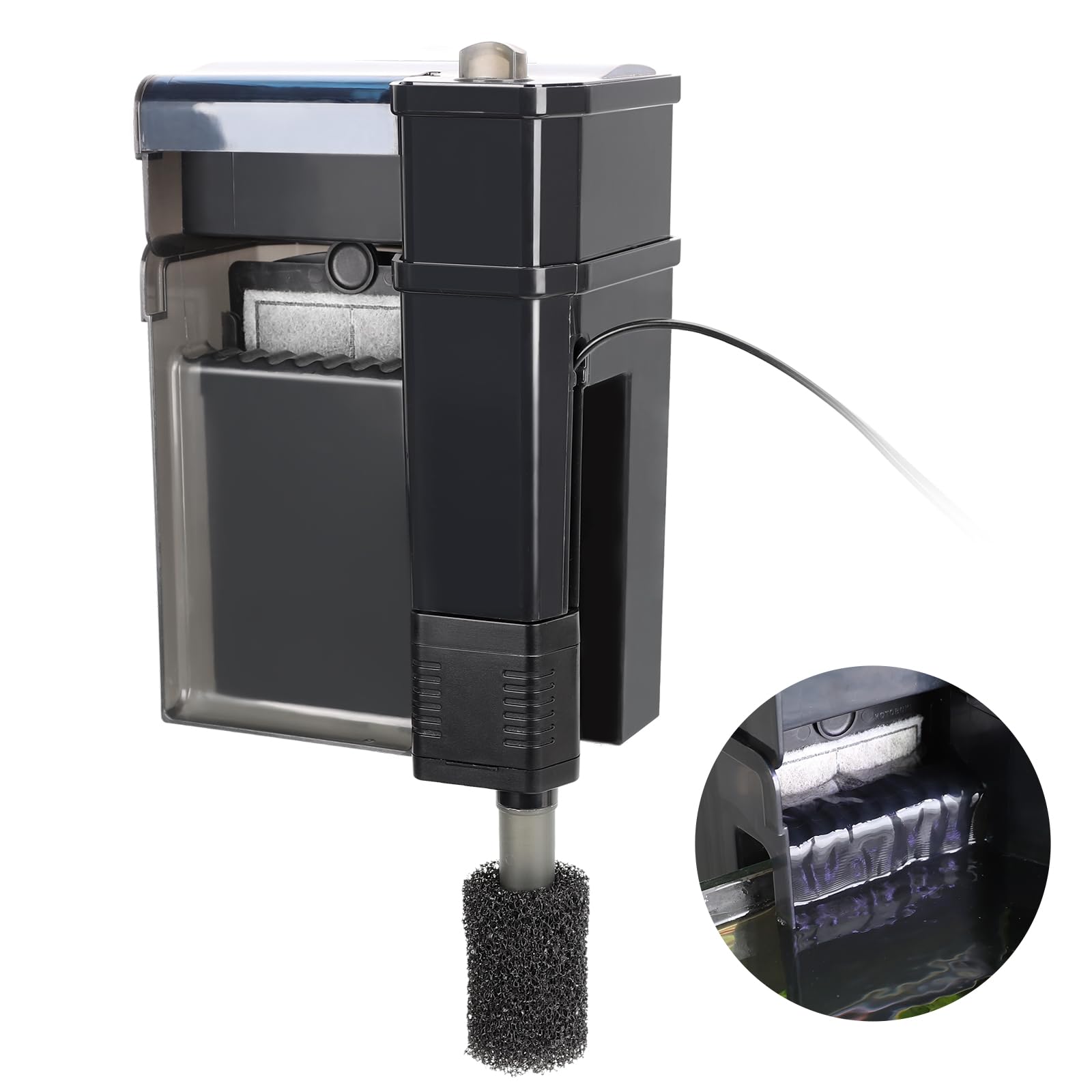 Photo 1 of hygger Aquarium Filter, Ultra Quiet Aquarium Hang on Filter, Multi-Stage Filtration Activated Carbon Biochemical Fish Tank Filter for up to 21 Gallon Aquariums, Adjustable Flow, 79 GPH, 5W, Black