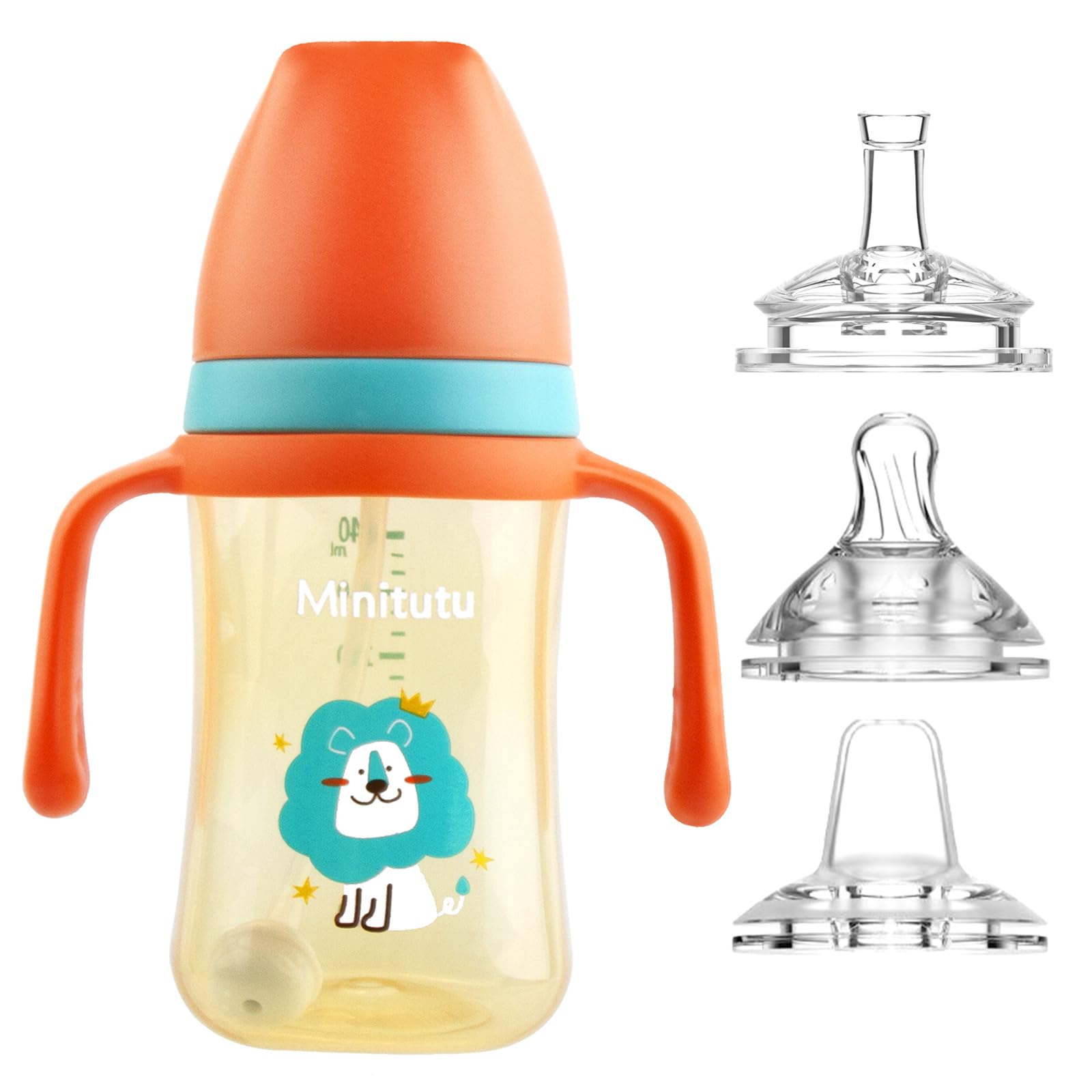 3 in 1 Baby Cups & Sippy Cup with Straw and a Spout 240ML, Toddler Drinks Water Bottles Trainer Cup with Handles for Babies 6 12 Months(One Cup with 3 Nipples) (Green)