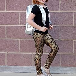 City Threads Girls Leggings Metallic Mermaid Print