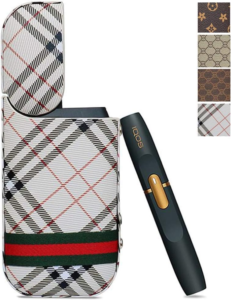 [PU Case for IQOS 2.4/2.4 Plus] Electronic Cigarette Holder Pocket Charger Case Full Protective Cover from Impact, Dust, Scratch (Beige-Square)