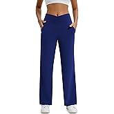 Maxbee Wide Leg Pants for Women Casual Work Pants Crossover High Waisted Yoga Pants with Pockets
