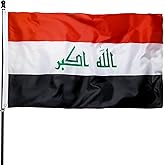 DANF Iraq Flag 3x5 Foot Iraqi National Banner | Fade Resistant, Brass Grommets, Canvas Header Thick Polyester Flag 3 X 5 Feet