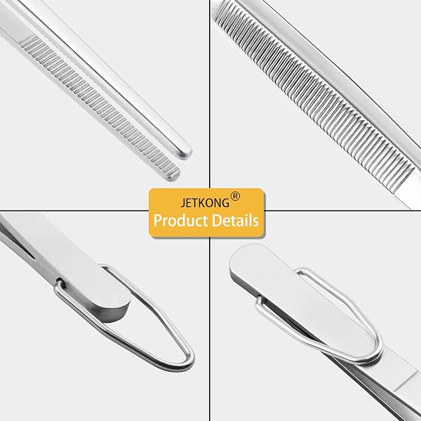 JETKONG EXTRA LONG KITCHEN TWEEZERS HEAVY DUTY STAINLESS STEEL COOKING TWEEZERS, SET OF 3 (9 12 14 INCH, BLACK)