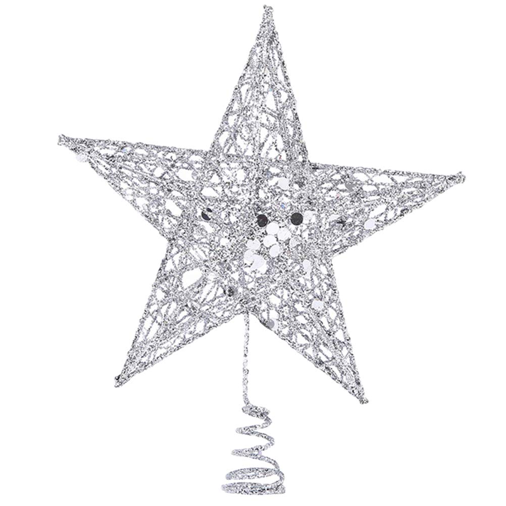 BESTOYARD Christmas Tree Topper Silver Star Christmas Tree Party Decoration 30cm