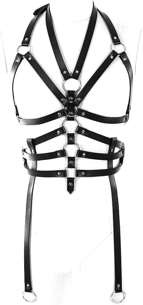 BBOHSS Leather Body Harness Set Bra Sexy Harajuku Punk Goth Lingerie Party Dance Underwear Garter Belt for Women