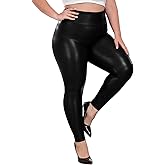 Cheapestbuy Women's Plus Size Faux Leather Leggings High Waisted Pleather Pants Sexy PU Butt Lifting Leather Tights