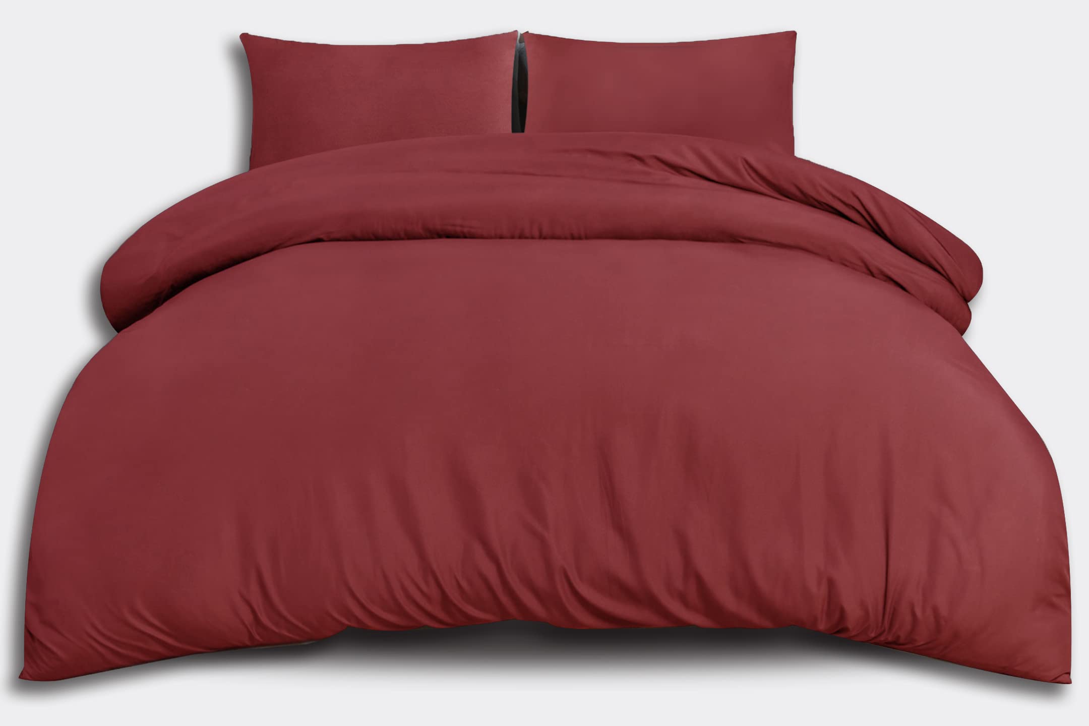 OpulentDreams Duvet Cover Set - Soft Microfibre - Plain Bedding Set with Quilt Cover and Two Pillowcases (Burgundy, King)