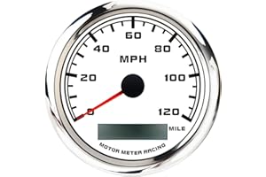MOTOR METER RACING W Pro 85mm 3-3/8" GPS Speedometer Digital Odometer 120 MPH Waterproof White Dial Red LED for Car Truck Marine Boat Yacht Motorcycle