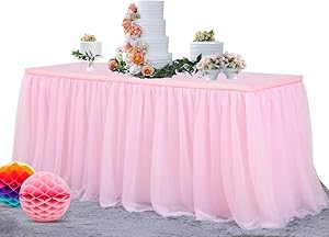 NSSONBEN 6FT Pink Tulle Table Skirt for Party Elastic Grenadine Tutu Table Skirting for Baby Shower (L72in×H30in)