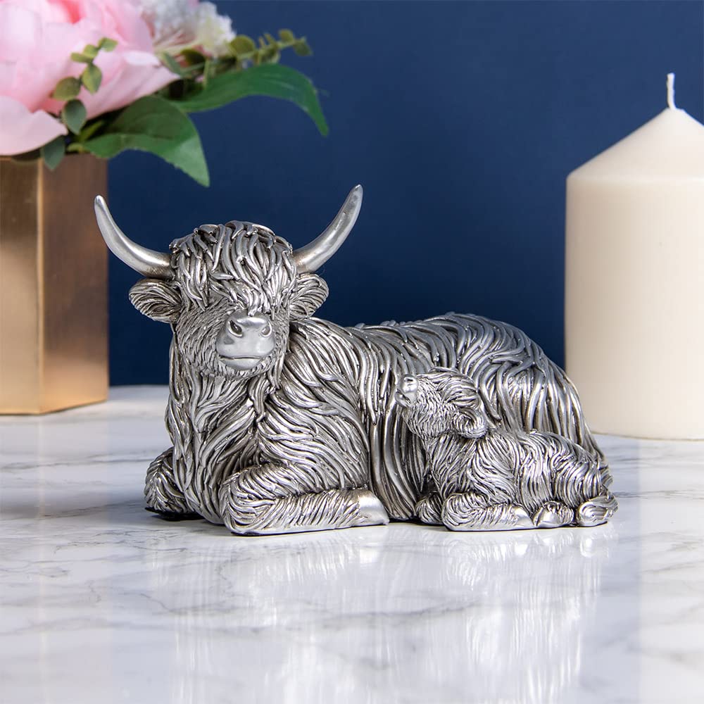 The Leonardo Collection Reflections Silver Cow & Baby S Figurine For Home & Office | Home Decor Ornaments Gift For Women & Men | Beautiful Figurine For Indoor & Outdoor | Living Room Decor Ornaments — image 1