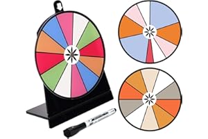 iobiotio Spinning Prize Wheel, 6 inch Wheel-Spinning Wheel for Prizes with Stand, 10,12 Slots Color Small Tabletop Roulette Spinner with Mark Pen, Easy Assembly and Erasable, Portable, Arylic