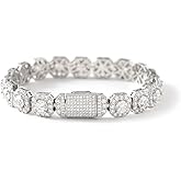 LuxeFlex 8mm Iced Out Clustered Bracelet for Men and Women, 14K Gold/White Gold Plated, 5A Zircon Bling Luxury Tennis Bracelet, CZ Fashion Jewelry Gift for Birthday, Anniversary