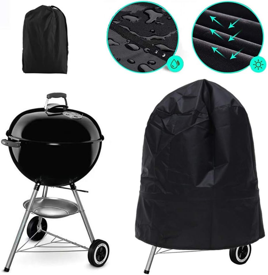 KOKOMALL 210D Barbecue Cover Waterproof Outdoor Round BBQ Covers Gas Grill Protection Heavy Duty Anti-UV with Storage Bag 77x58 CM - Image 3
