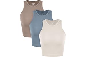 ODODOS 3-Pack Seamless Crop Tank for Women Ribbed Soft High Neck Cropped Tops