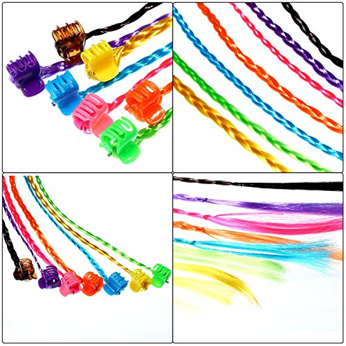 Bememo 21 pieces Nylon Braided Hair Neon Hair Braid Extensions Attachments with Neon Clip Snaps for Birthday Party Favors and Children Performance, 7 Colors