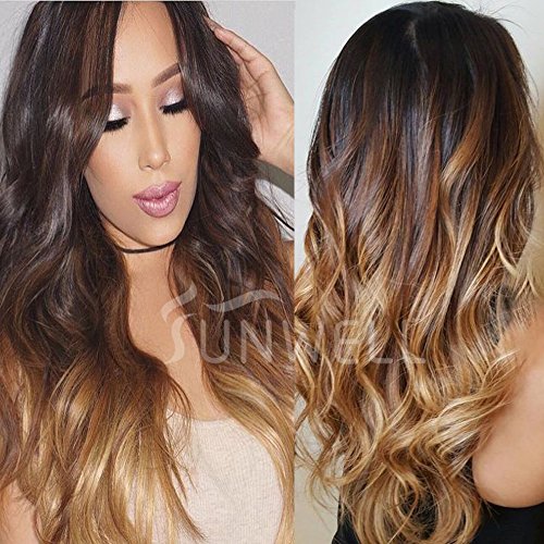 Full Lace Human Hair Wigs with Baby Hair for Black Women, Sunwell Brazilian Human Hair Full Lace Wig Body Wave #1B/4/27 Ombre Color 3 Tone 130% Density 18inch