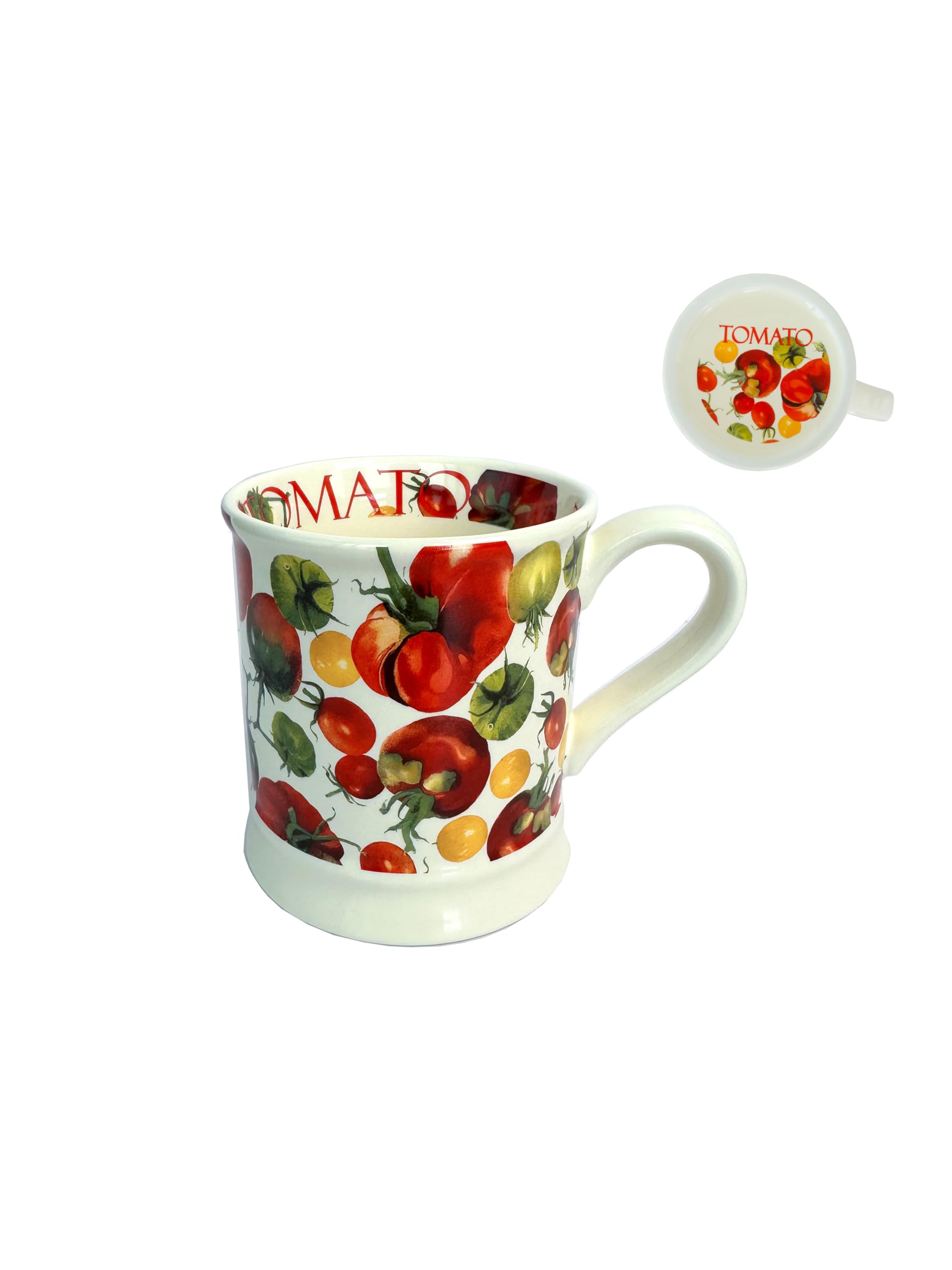 LINDACA 12oz Tomato Ceramic Coffee Mug Milk Cup Latte Mug/ 340ML Office Daily Tea Cup with Handle(Cream White, Tomato)