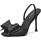 ITOZER Satin High Heels Slingback Open Toe Mules Sandals Bow Stiletto Sexy Heels Comfortable Wedding Party Shoes