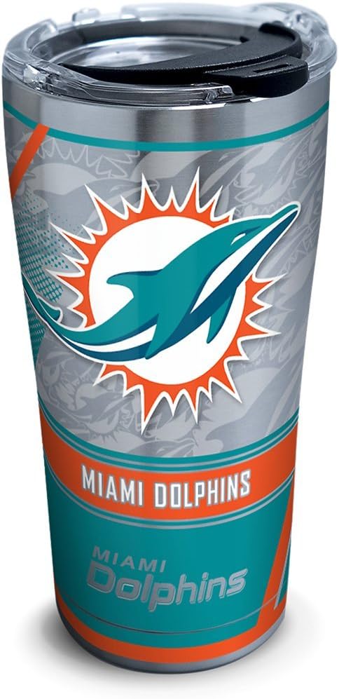Tervis 1302777 NFL Miami Dolphins Edge Insulated Tumbler with Clear and Black Hammer Lid, 20 oz Stainless Steel, Silver