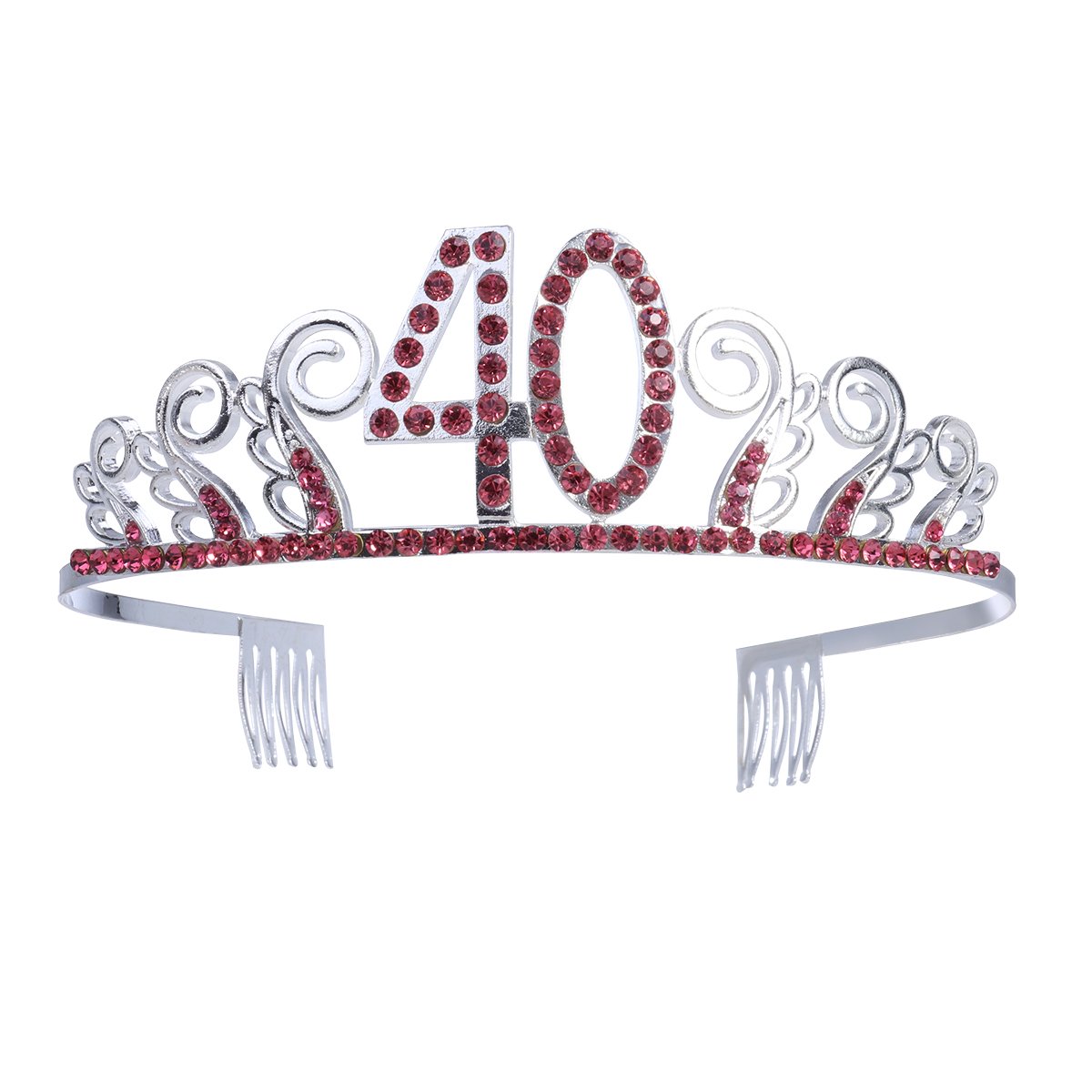 40th Birthday Crystal Tiara Queen Princess Crowns Dance Party Headband Red Rhinestone Hair Combs Clip for Women's 40th Birthday Party