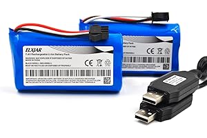 Coonyard (2-Pack) 7.4V 1500mAh Li-ion Battery Replacement for RC Car Huina 1575, DEERC D60, Stunt Watch, Off-Road Clamping Vehicle with SM-3P Plug and USB Charging Cable