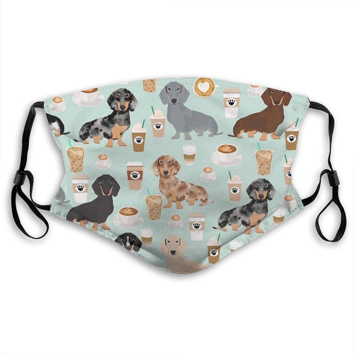 OMOXILOUY Dust Masks Full Face Mask Dachshund Coffee Latte Dachsie Doxie Dog Breed Cute Pattern for Weener Dog Lover Balaclavas Mouth Shield with 3 Replaceable Filters