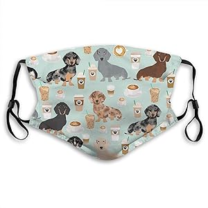 OMOXILOUY Dust Masks Full Face Mask Dachshund Coffee Latte Dachsie Doxie Dog Breed Cute Pattern for Weener Dog Lover Balaclavas Mouth Shield with 3 Replaceable Filters