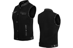 ROUTE66 HIGHWAY LEATHER Women's Black Denim Motorcycle Vest with Extra Pockets for Style and Storage